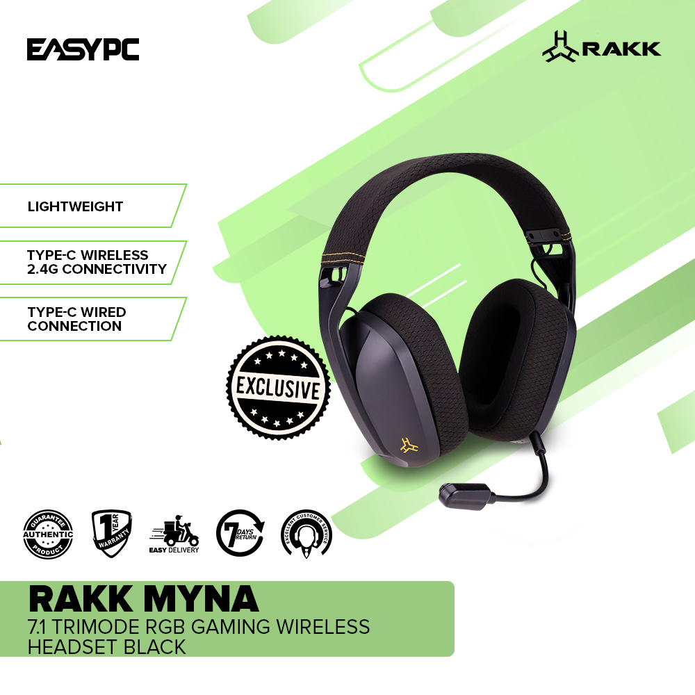 EasyPC RAKK MYNA 7.1 Trimode Wireless Gaming Headset Black Shopee