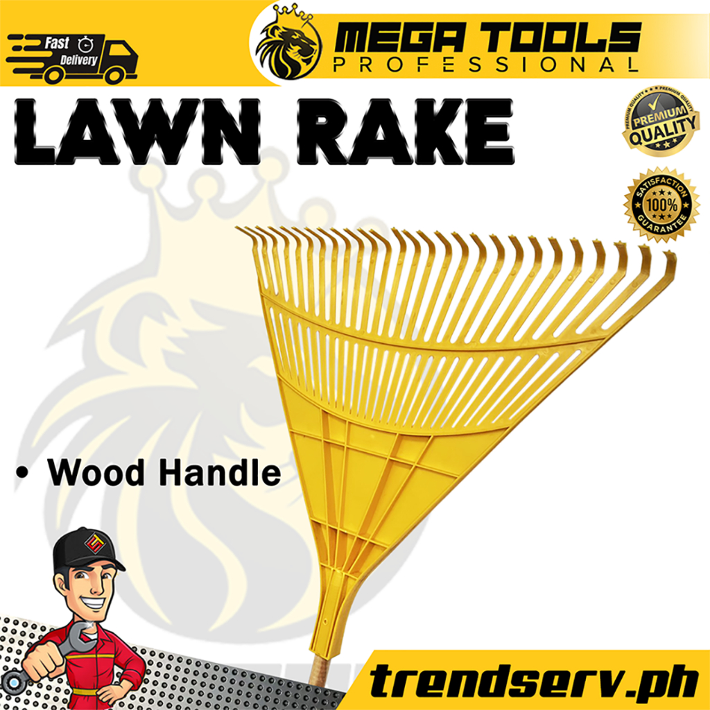 MEGA Plastic Lawn Rake 27 TINES WITH WOOD HANDLE | Shopee Philippines