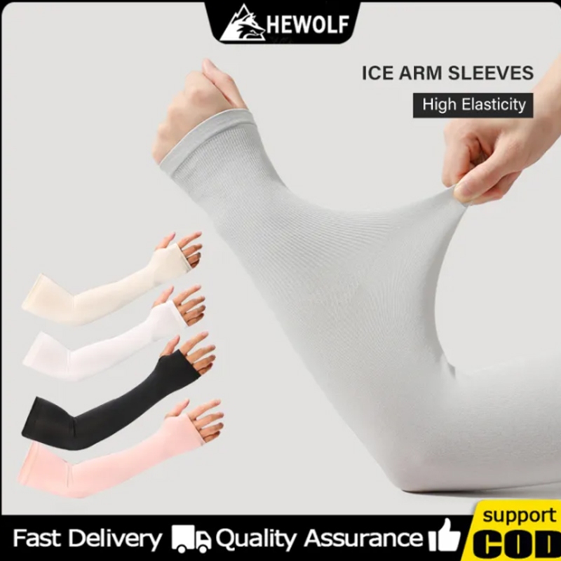 Ice Silk Arm Sleeves With Gloves UV Protection Ice Silk Arm Hands Cover