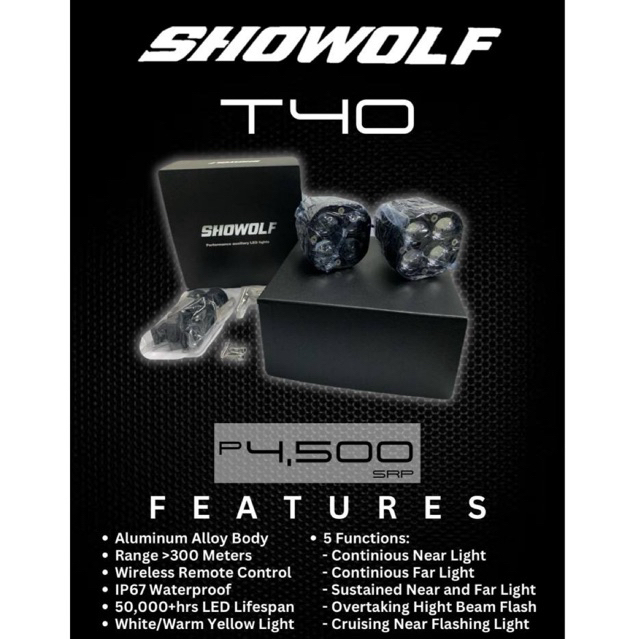 SHOWOLF T40 Motorcycle Auxiliary LED Lights, Dual color 80 watts ...