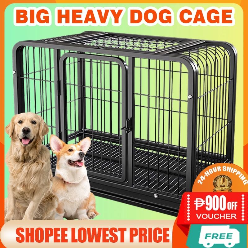 XXL Dog Cage Square Tube Stainless Steel Dog Crate Pet Cage Large Skylight Double Door With Wheels Shopee Philippines