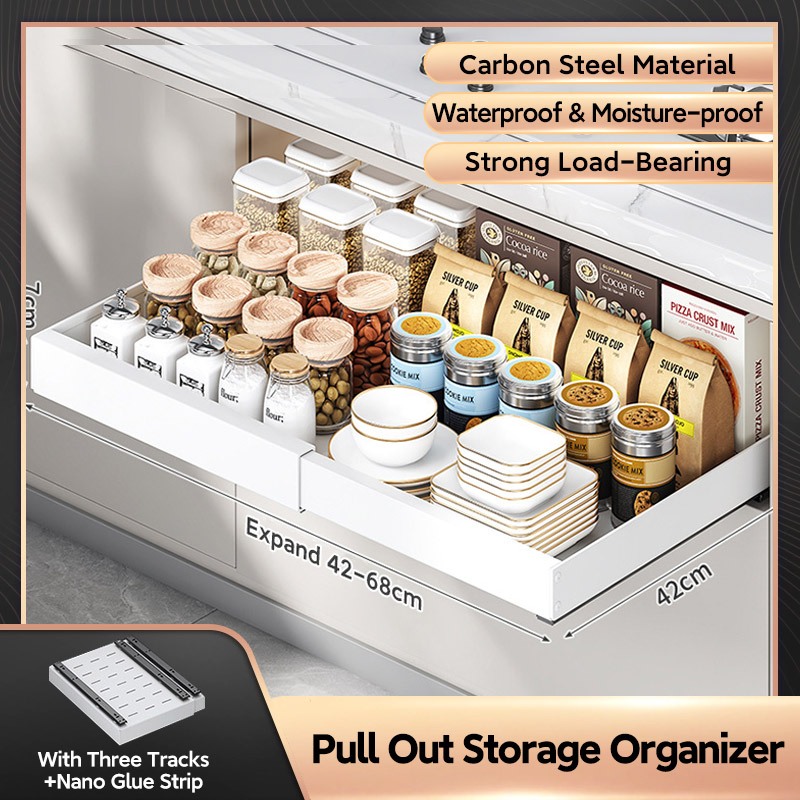 Freely Adjustable Sliding Pull Out Dish Rack Under Sink Kitchen