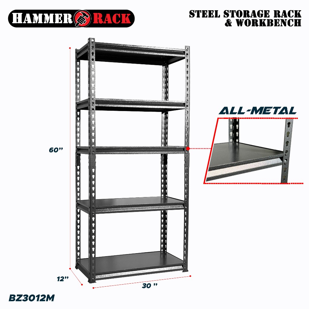 HAMMER RACK 5-Tier Heavy Duty Steel Storage Shelving 750kg | Shopee ...
