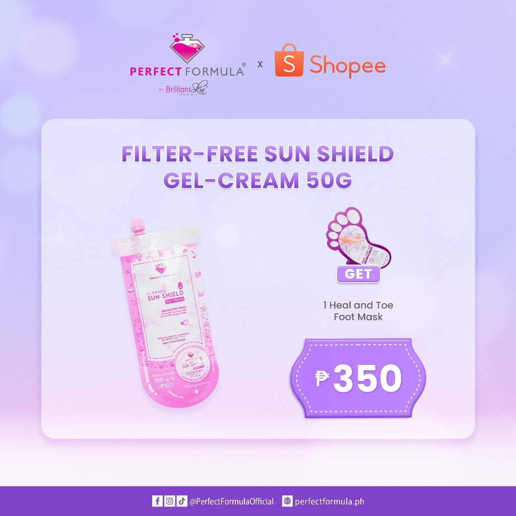 PERFECT FORMULA FILTERFREE SUN SHIELD GELCREAM 50G W/FREE FOOTMASK