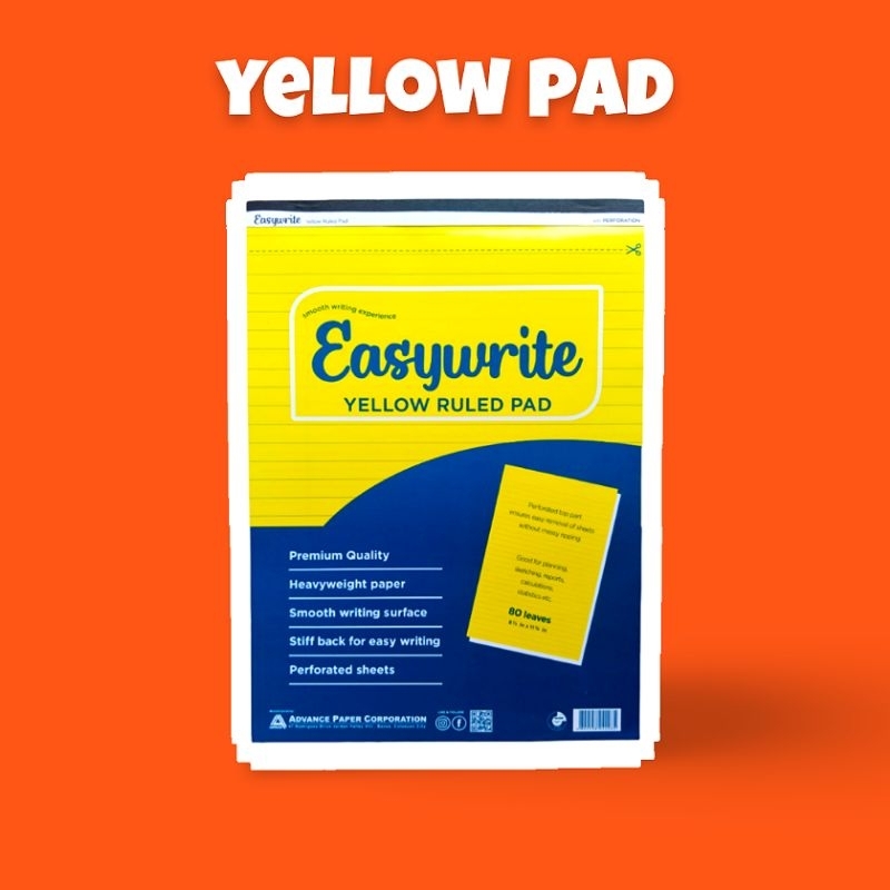 Easywrite Yellow Ruled Pad w/ Perforation Premium Quality Paper Office ...