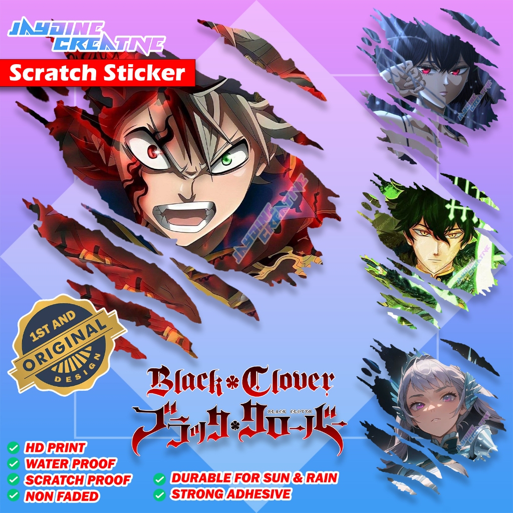 Black Clover Scratch Design Sticker, Indoor Outdoor Vinyl Sticker ...