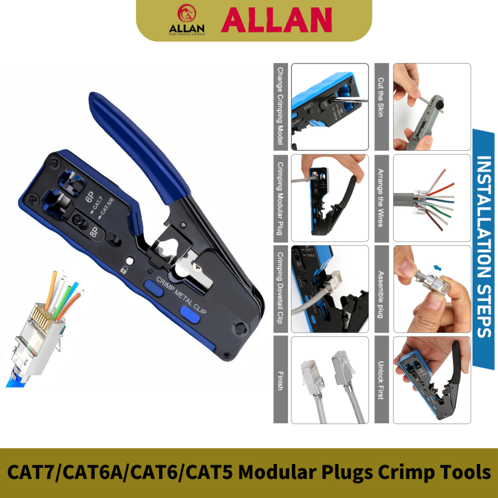 ALLAN RJ45 RJ11 Pass Through Crimper Tool Crimping Tool for CAT7/CAT6A ...