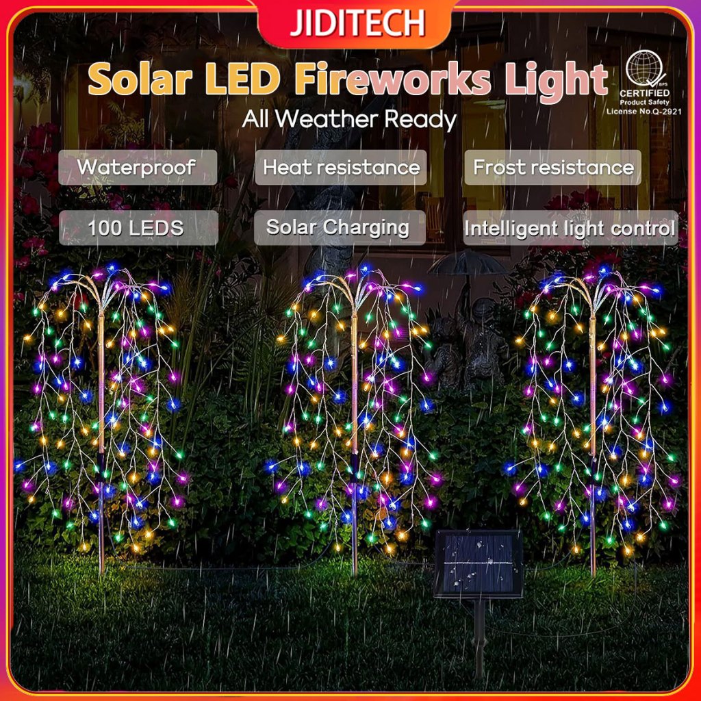 Jiditech Solar LED Fireworks Light Outdoor Waterproof Solar String ...