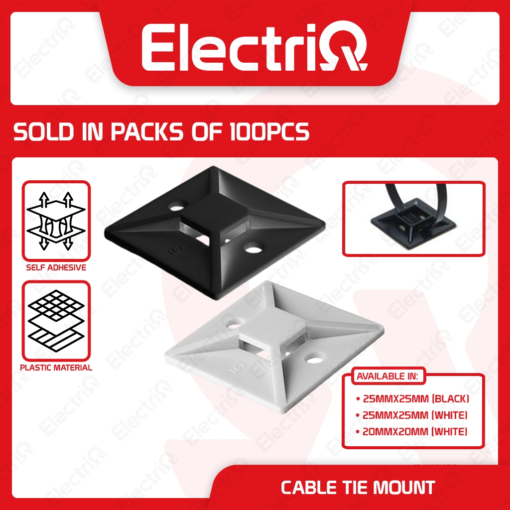 Electriq l 100 Pcs Self-Adhesive Cable Tie Mount Bases in Black/White ...
