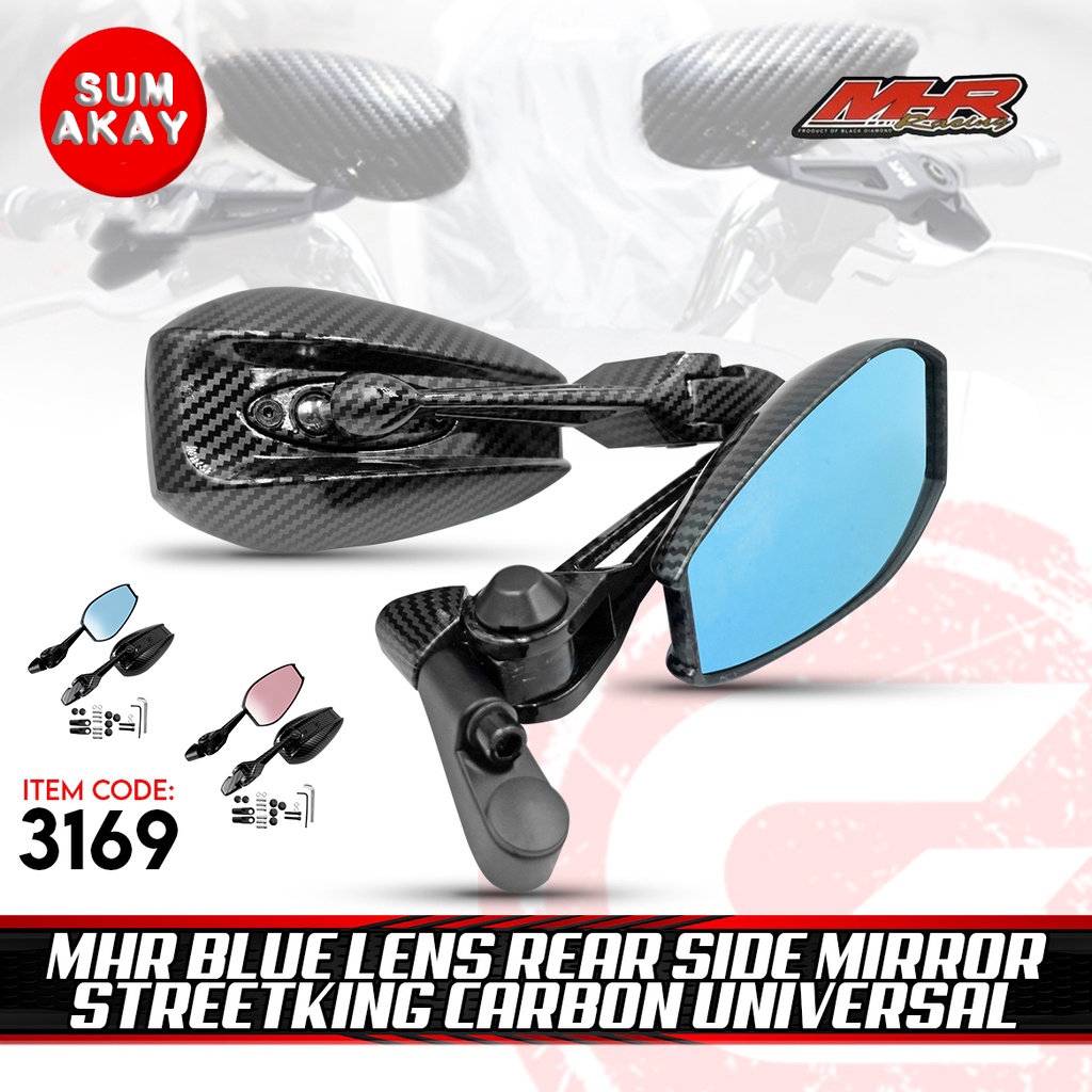 MHR PINK/BLUE LENS REAR SIDE MIRROR STREET KING CARBON UNIVERSAL