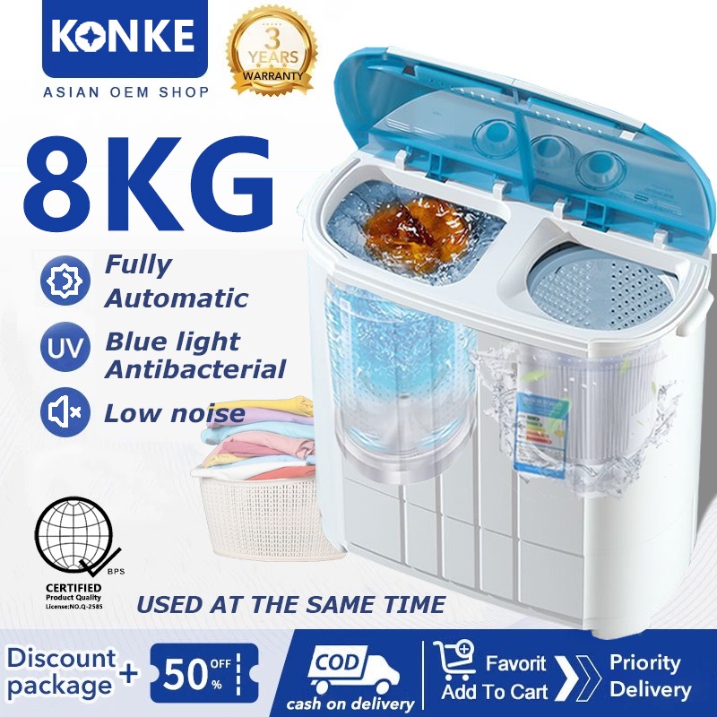 KONKE Double Barrel Mini Washing Machine With Dryer Semi Automatic