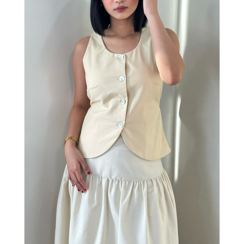 House of Lulu | Lucas Premium Linen Waistcoat top with Capiz Shell ...