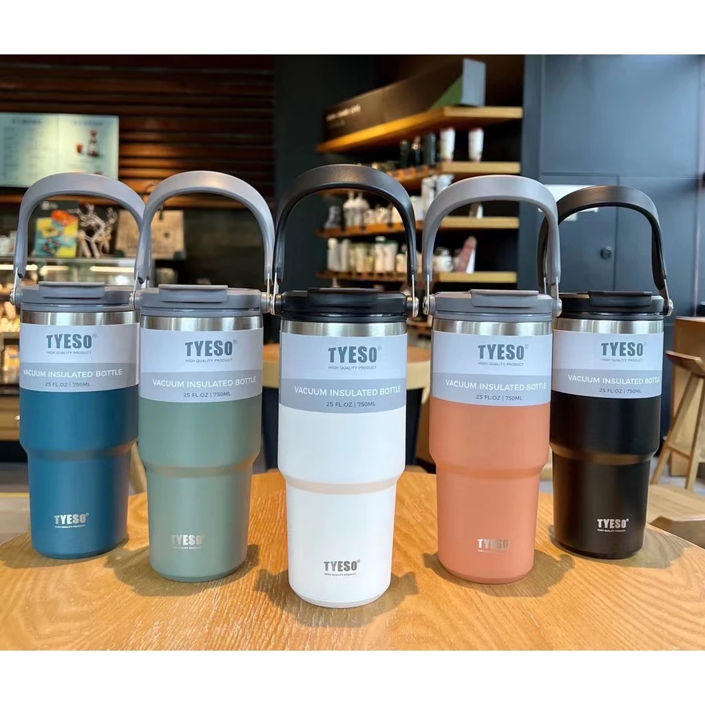 304 stainless steel Tyeso Tumbler with Foldable Straw Thermos Coffee ...
