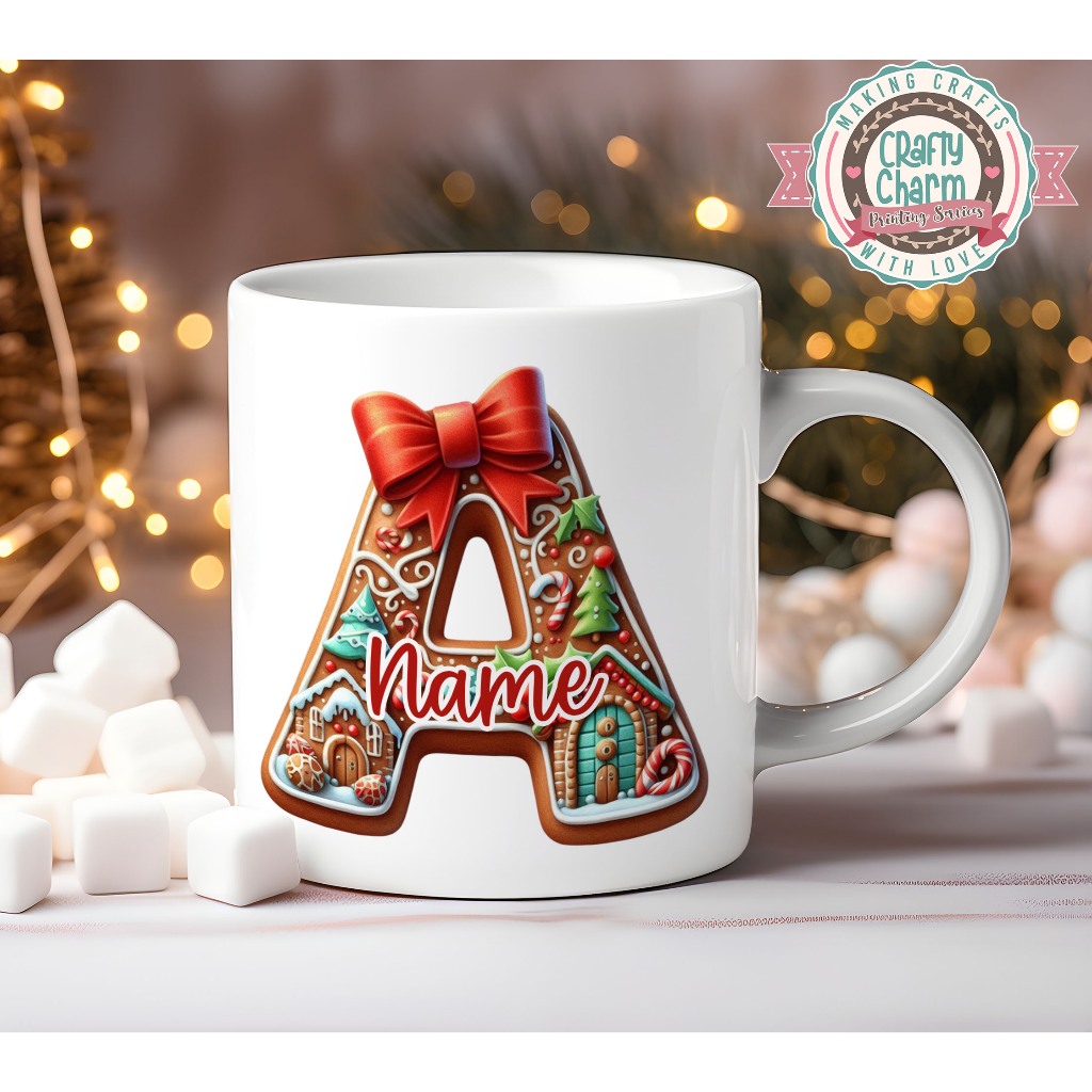Personalized Gingerbread Alphabet Christmas Mug with Gift Box A Sweet