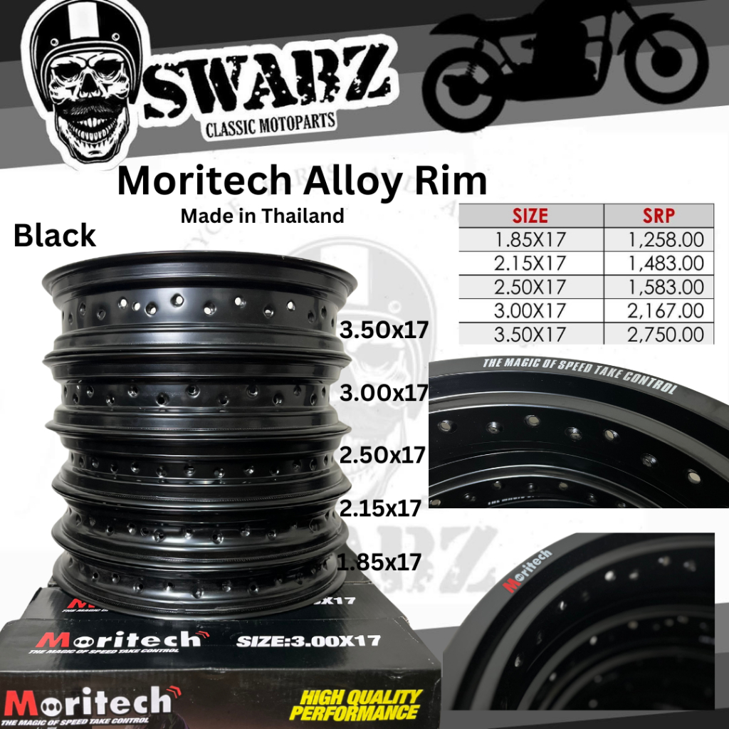 Moritech alloy rims by 17 for motorcycle black & silver 36 holes ...