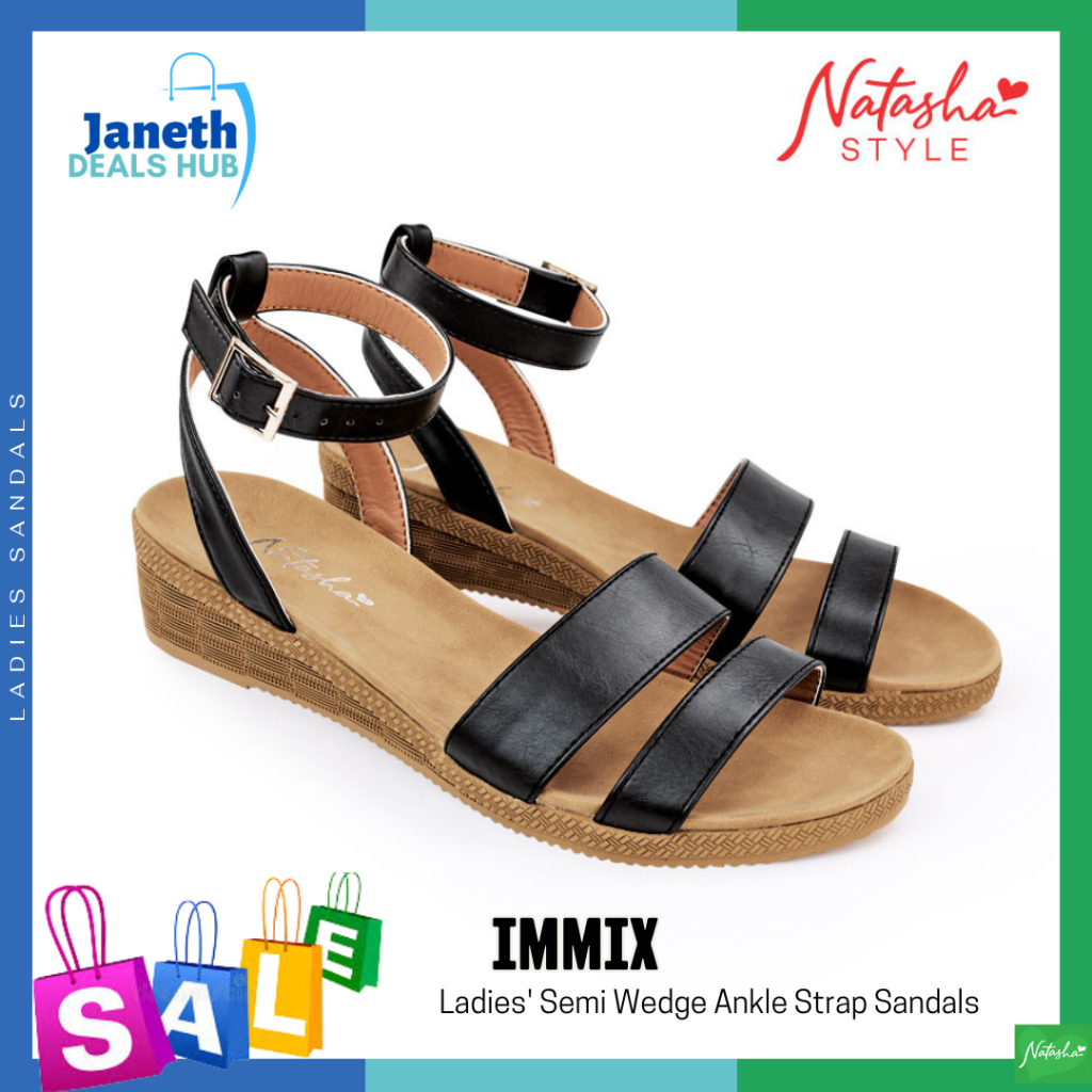 Natasha Ladies Casual Slip-on Ankle-strap Wedge Sandals Shopee