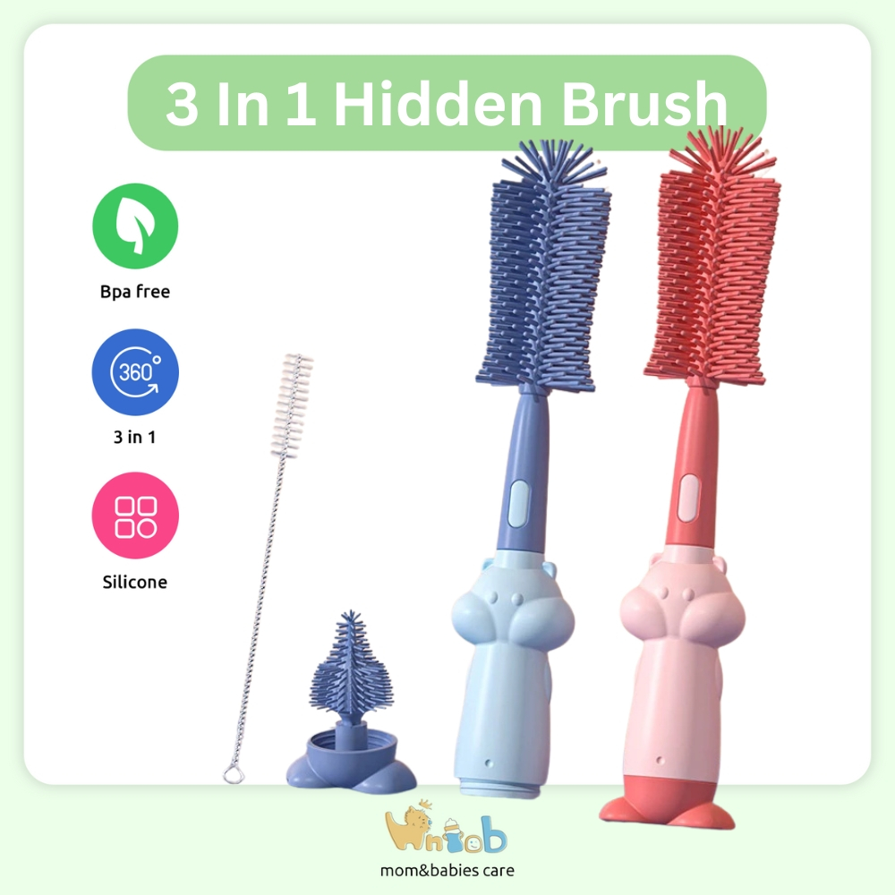 Hntob 3 in 1 Set Baby Bottle Brush 360° Travel Portable Hidden Tools ...