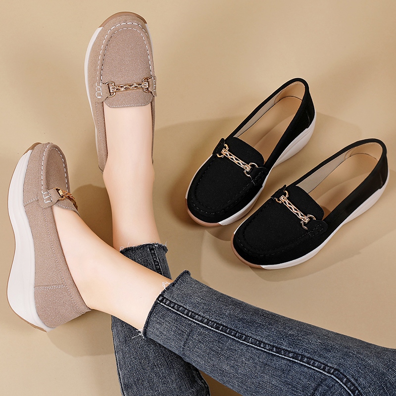 MITATA Suede Leather Loafers Women Shoes | Shopee Philippines