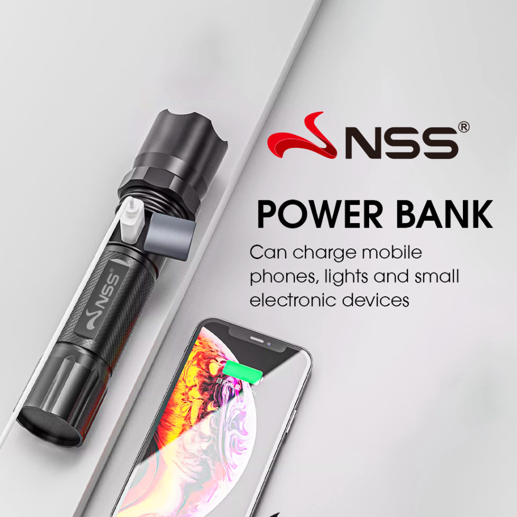 NSS Tactical LED Flashlight Waterproof Outdoor With Powerbank Long ...