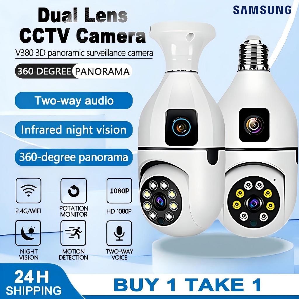 BUY 1 TAKE 1 V380 Pro WiFi Wireless Bulb CCTV Camera Dual Len Night ...