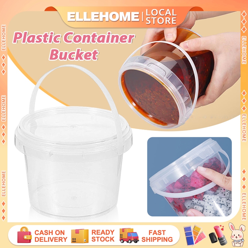 Plastic Container Bucket 500ML 1L Clear Handle Plastic Buckets Food ...