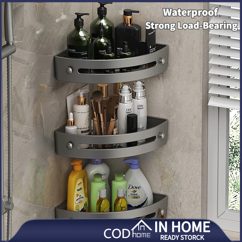 Punch-Free Bathroom Triangle Storage Rack Corner Storage Rack With Hook ...