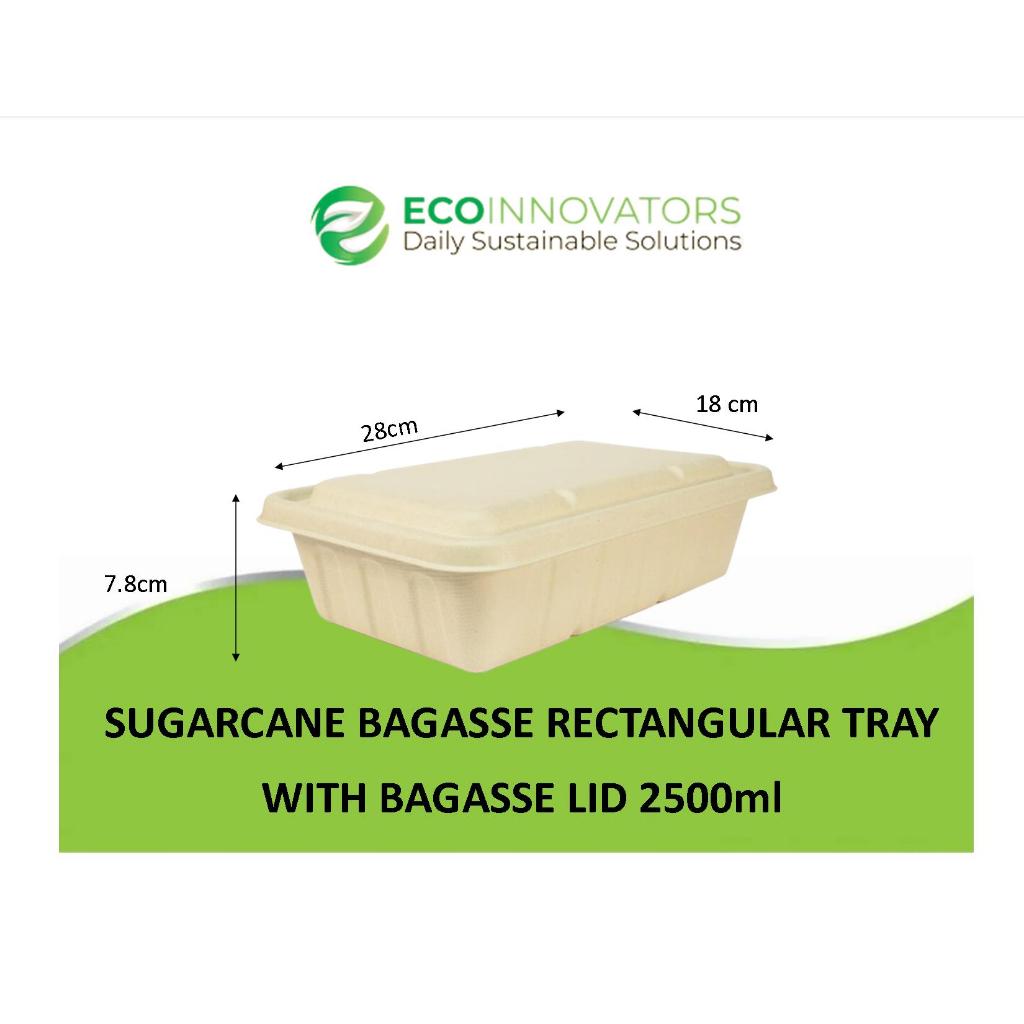 ECO Sugarcane Bagasse Rectangle Takeout Box with lid 10s | Shopee ...