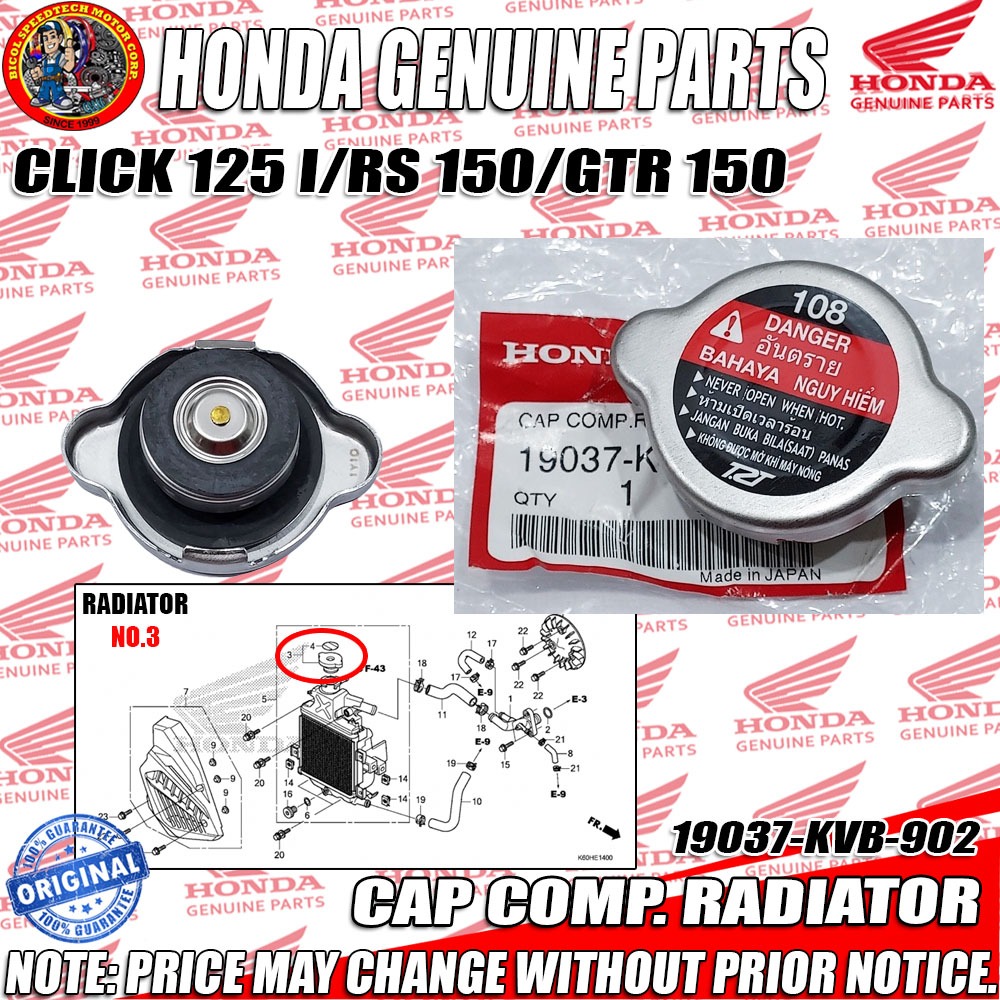 CLICK 125 I/RS 150/GTR 150 CAP COMP. RADIATOR (HPI) (GENUINE: 19037-KVB ...