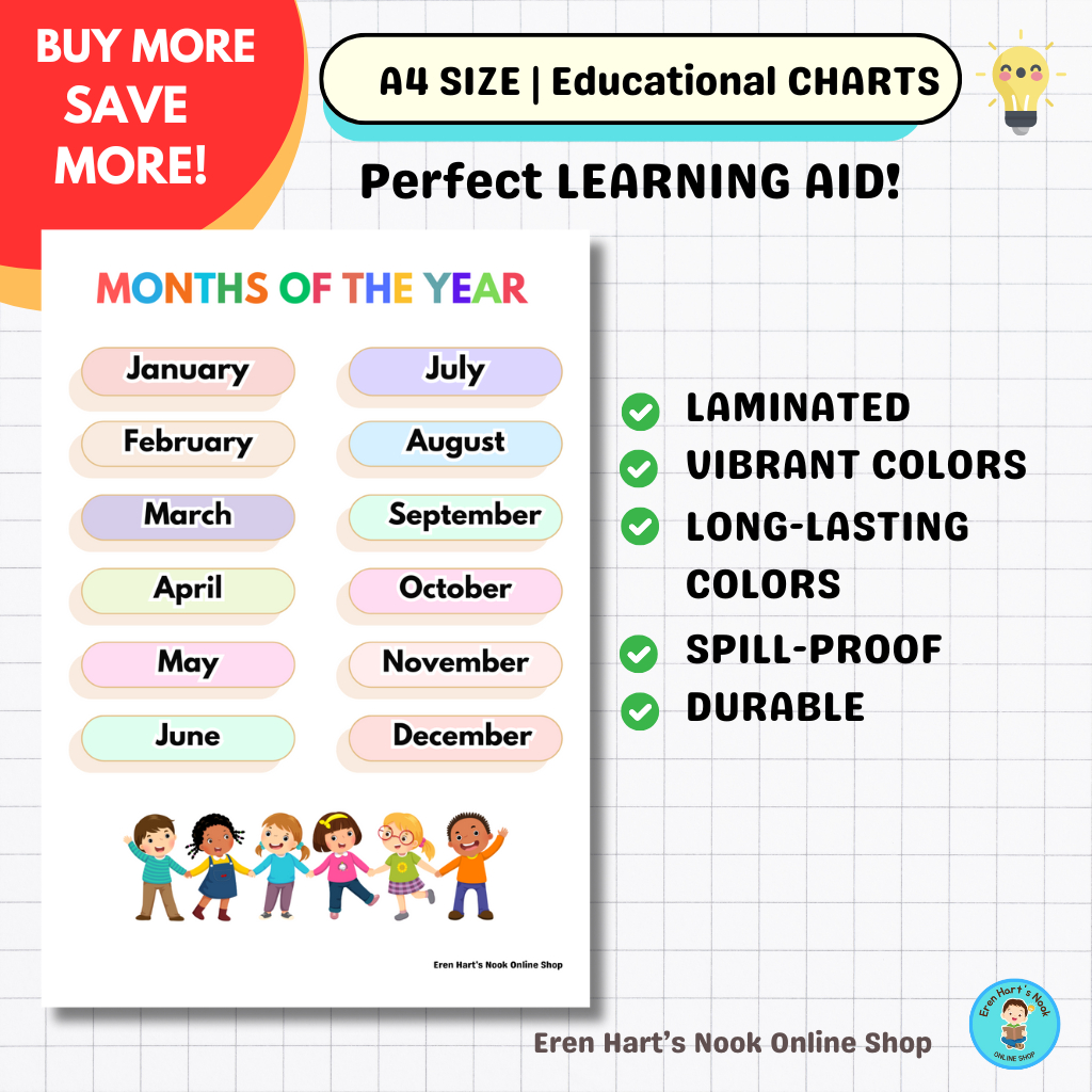MONTHS OF THE YEAR LAMINATED CHART | Shopee Philippines
