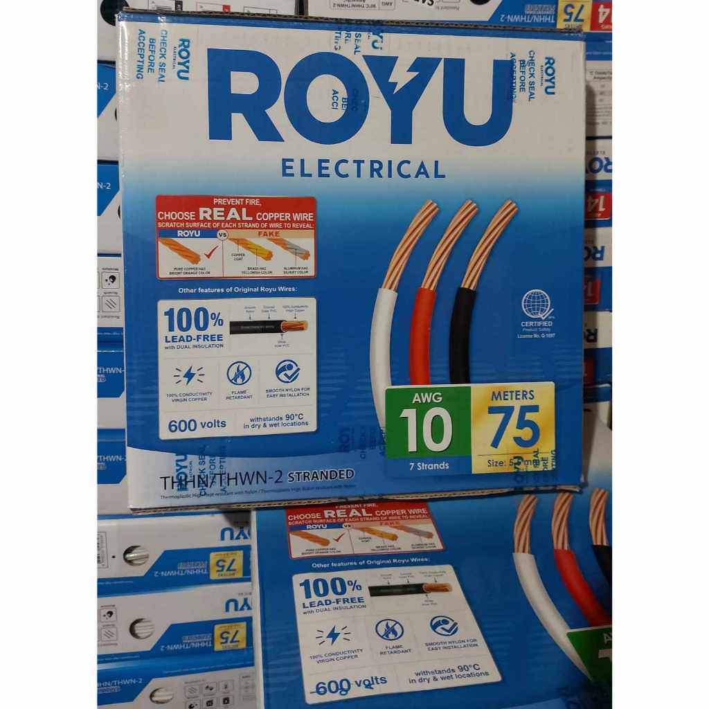 Royu THHN / THWN 7 Stranded Wire (#10, #12, #14) 75Meters | Shopee ...