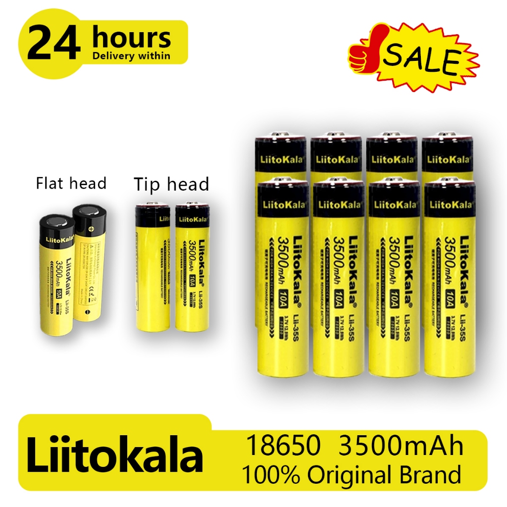 LiitoKala 18650 3500mAh Rechargeable Battery Lii-35S 3.7V Tip head/Flat ...