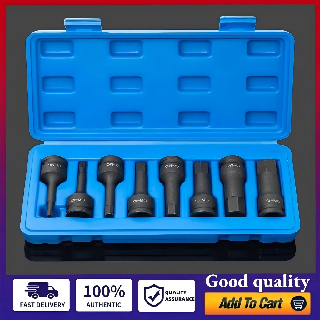 8PCS Impact Socket Bit Set 1/2-inch Drive Chrome Molybdenum Steel Hex ...