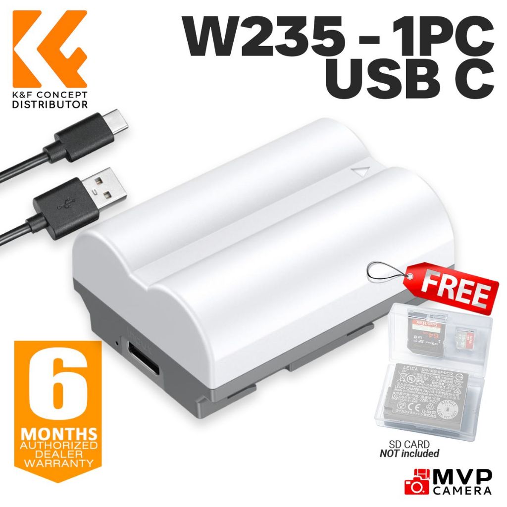 K&F Concept Batteria NP-W235 Per Fujifilm Con Ricarica USB-C | 2400mAh | Compatibile X-T5, X-T4, X-H2S