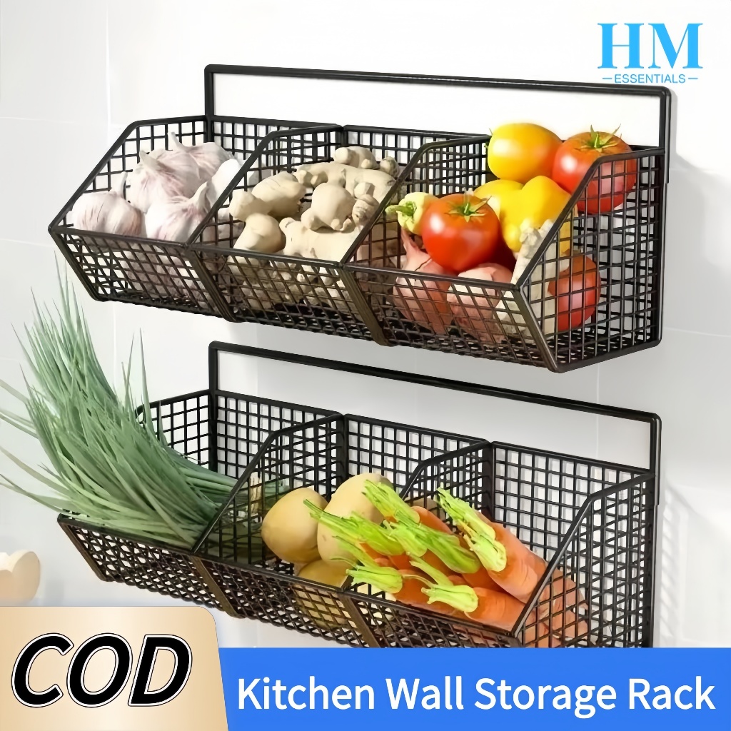Wall Mounted Kitchen Organizer Rack Onion and Garlic Fruit Basket ...