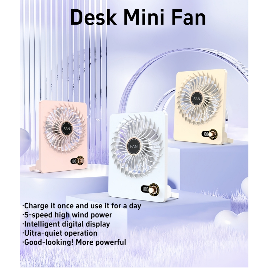 Portable mini desk fan 8000mah 5-Speeds Strong Wind Mini fan ...