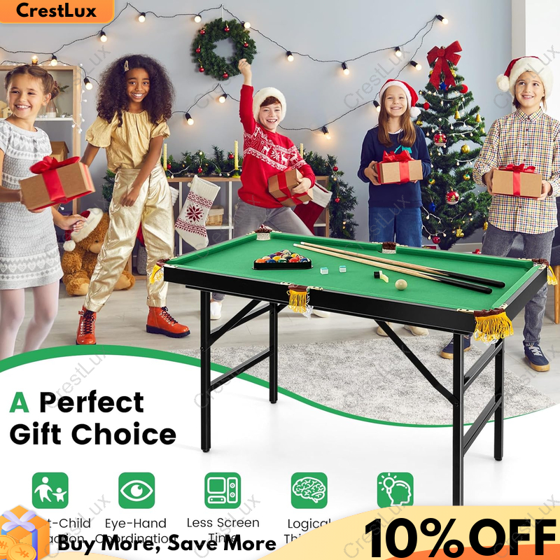 CrestLux Adjustable Wooden Tabletop Mini Pool Table for Kids Metal Legs ...