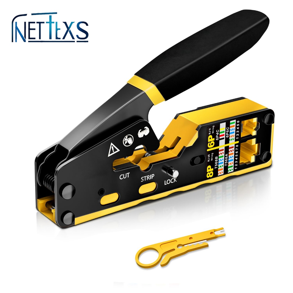 NetCraft Rj45 Crimping Tool Set Pass Though CAT6 Crimper Cutter for ...