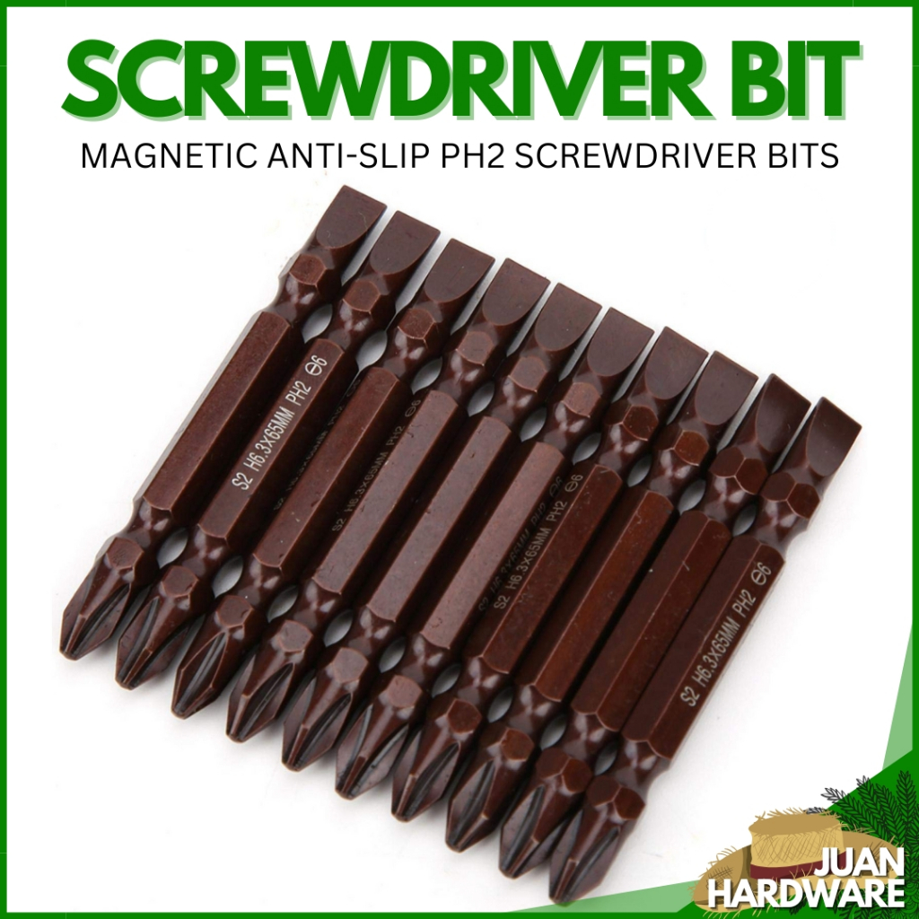 Magnetic PH2 Cross-Head Screwdriver Bit – 1/4" Hex Shank, Alloy Steel, Non-Slip Handle