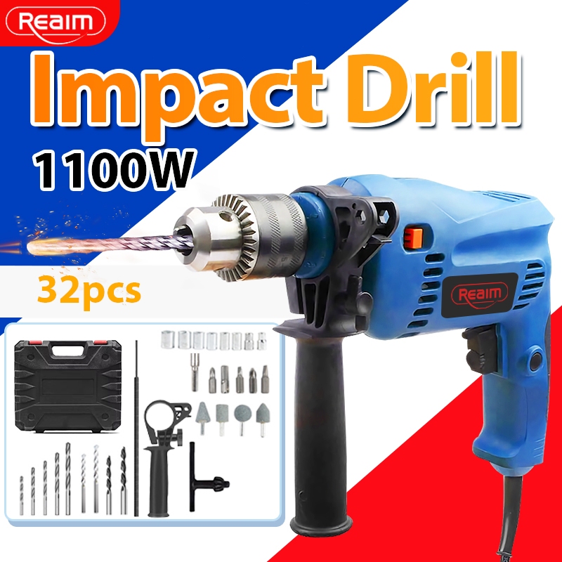 REAIM Impact Drill 32 PCS Bits Set Variable Speed Heavy High Power Tool ...
