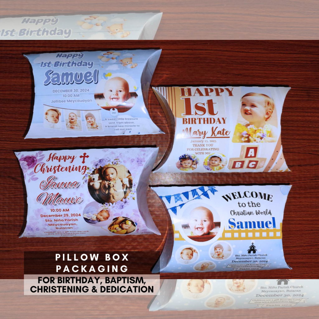 Personalized Pillow Box Packaging for Birthday, Baptism, Christening ...