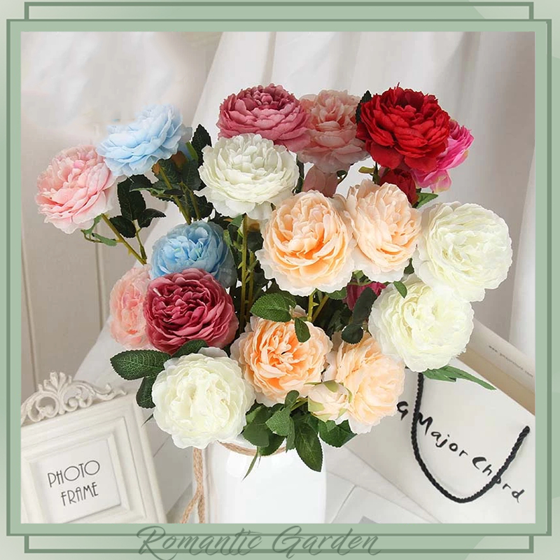 DIY Artificial rose 3 heads rose Artificial peony Artificial Flower For ...