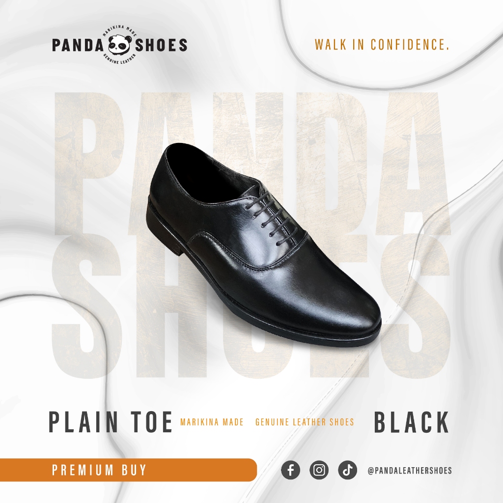 Panda Leather Shoes Plain Toe - Wood Black/Tan | Shopee Philippines