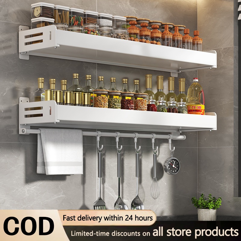 Kitchen shelf wall mounted spice rack, no holes, wall mounted spice ...