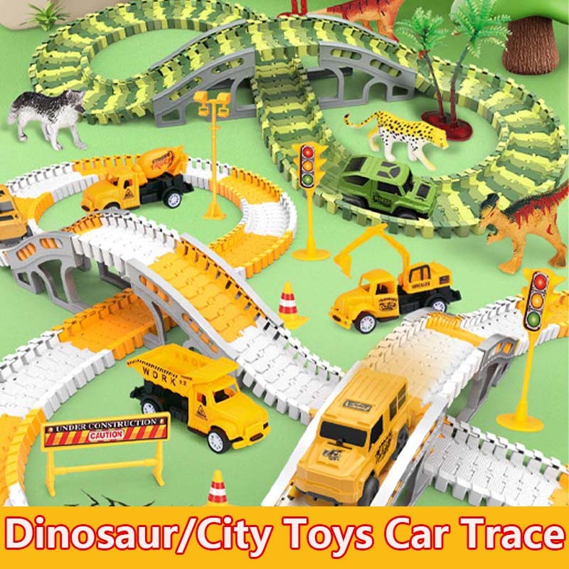 Electric Rail Toy Car Dinosaur/City Track Car Train Toys for Kids Boy ...