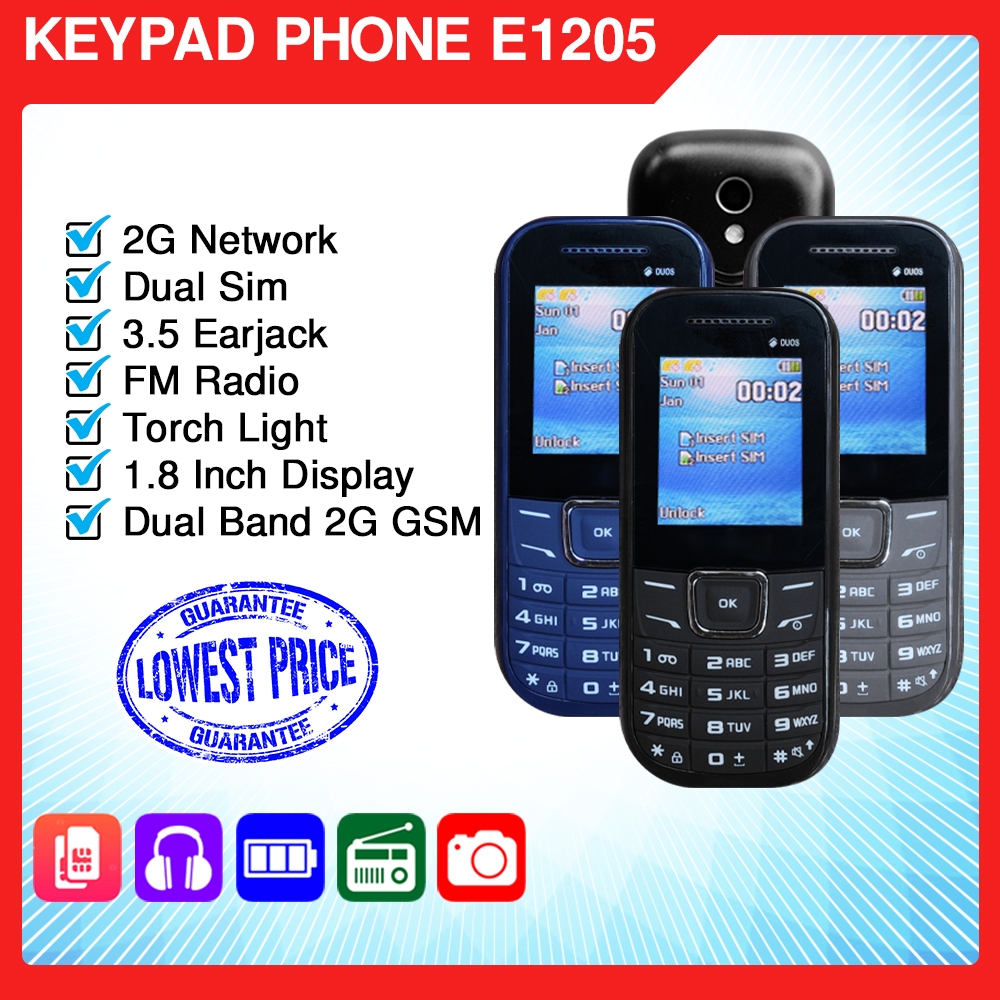 E1205 Dual Sim Cellphone Basic Phone Keypad Phone 800mAh | Shopee ...