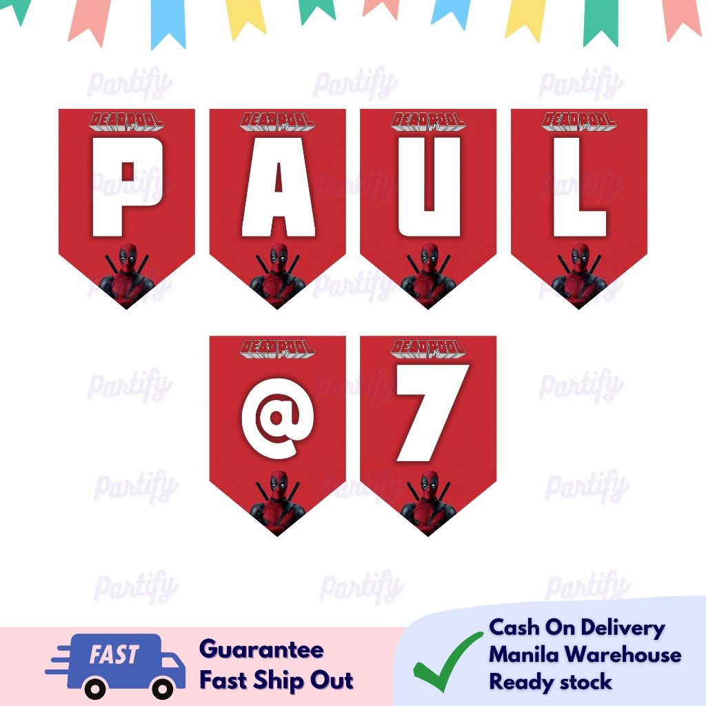Partify DEADPOOL Theme customizable banner kids girls boy party ...