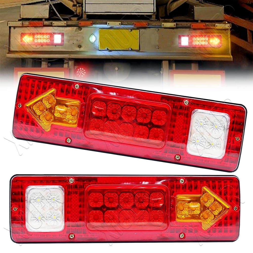 19 LED Trailer Tail Lights Red White-Amber Integrated Turn Signal ...
