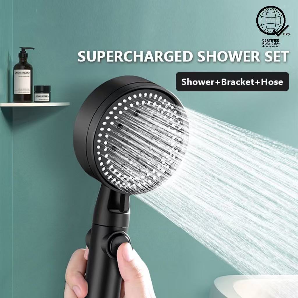 3in1 Shower Head With Hose Holder Set 5 modes Black Universal High ...