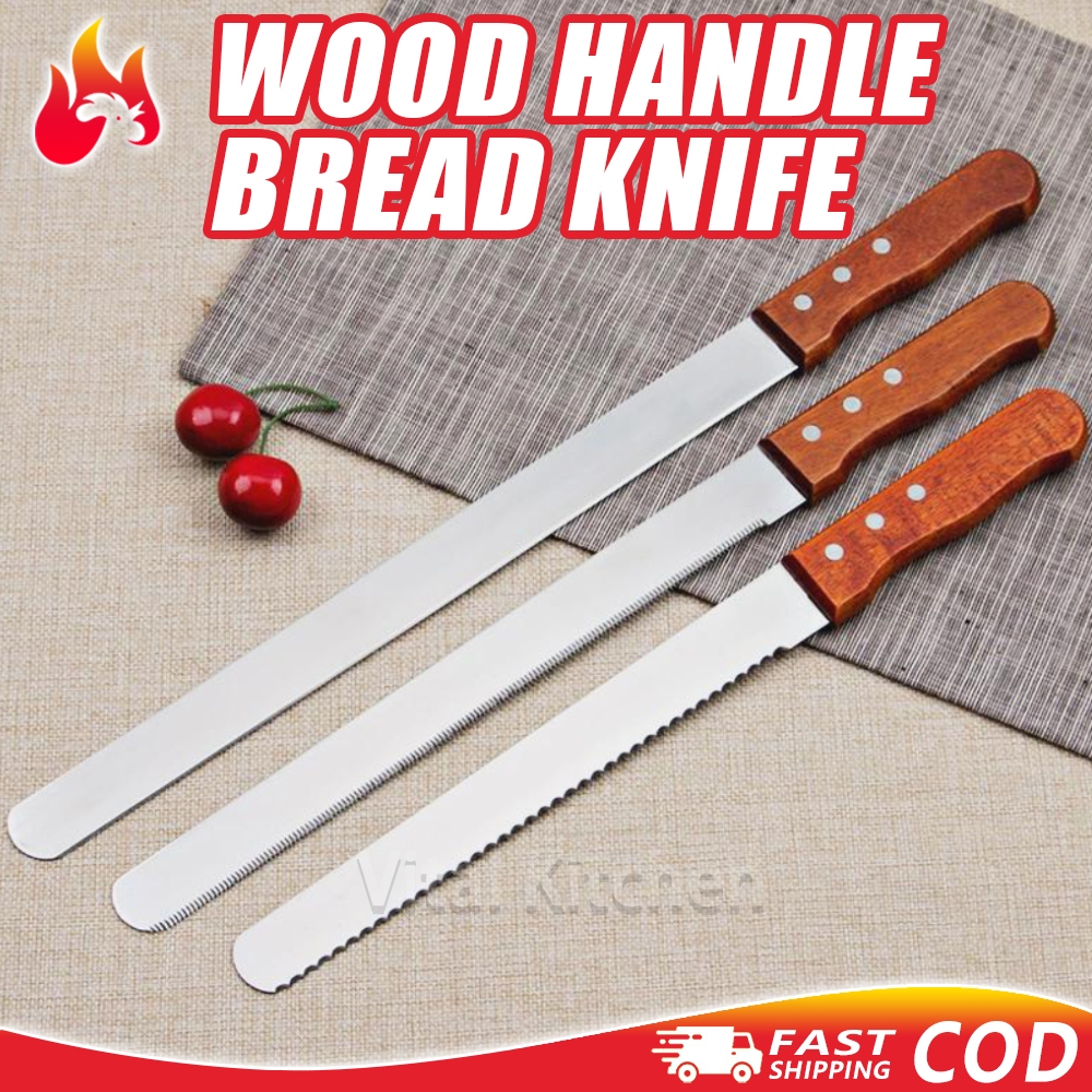VK 304 Stainless Steel Serrated Bread Knife Wooden Handle Cake Slicer ...