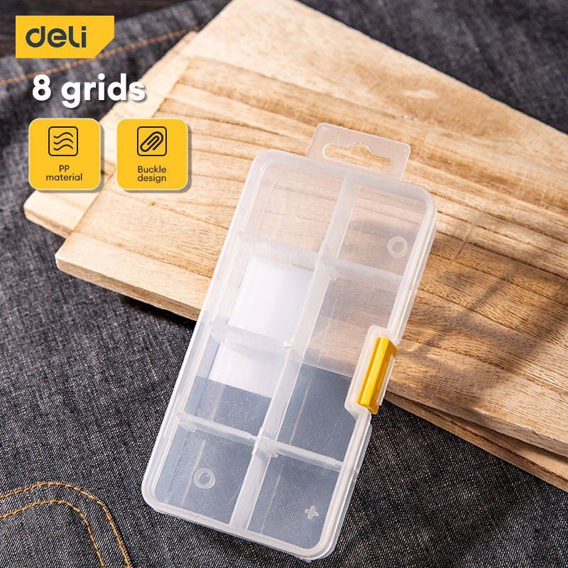 Deli Tools 8 Grids Parts Box Transparent Storage Box Detachable Grid PP ...